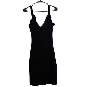 Bodycon Dress Ruffle Trim Sleeveless Ribbed Knit Mini Dress size XS by dimension